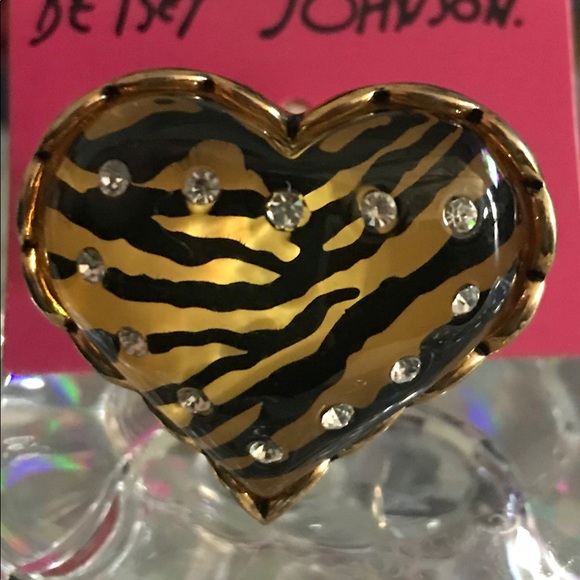 Zebra lucite vintage crystal ring Betsey Johnson